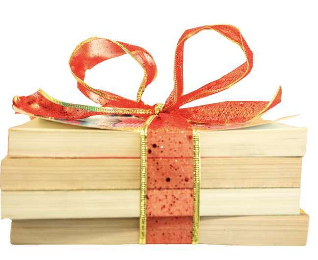 Stack of books with bow