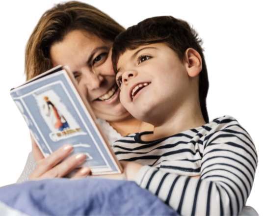 Mother reading a book to her disabled child
