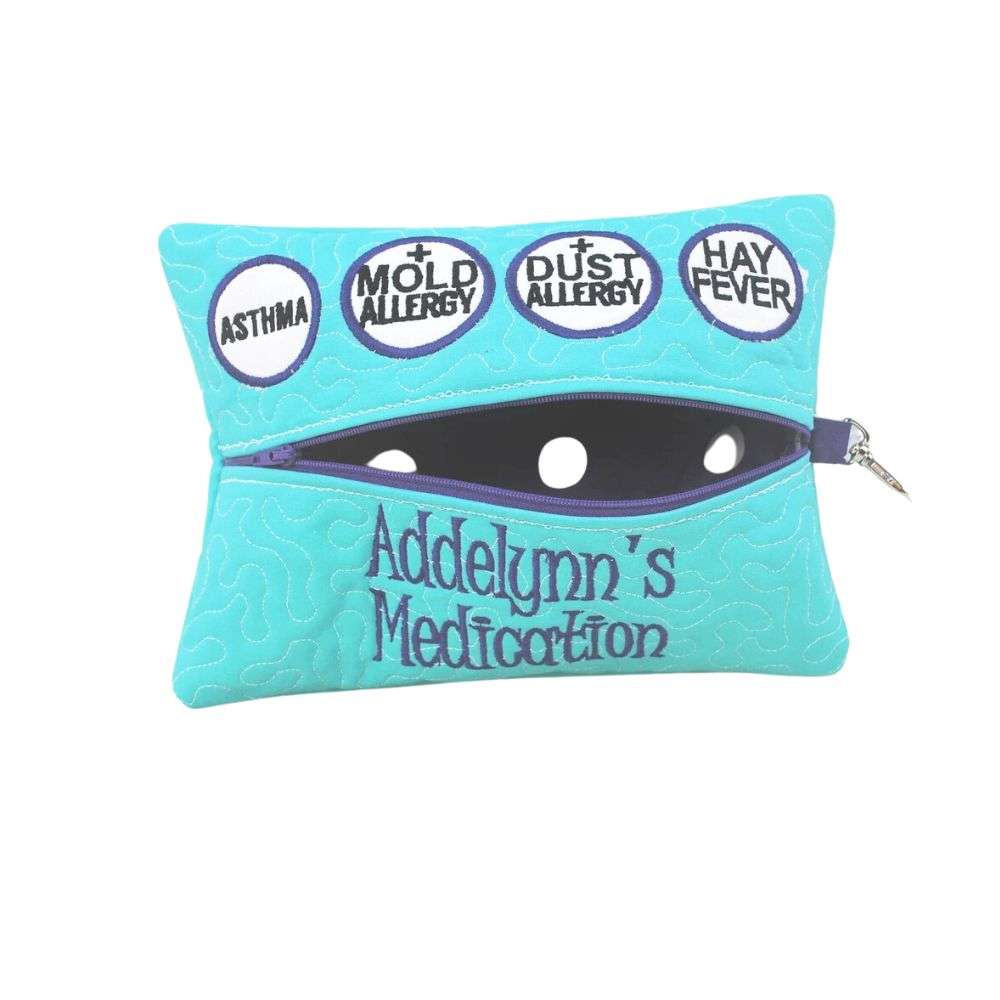 Personalized medicine go bag with diagnoses and name